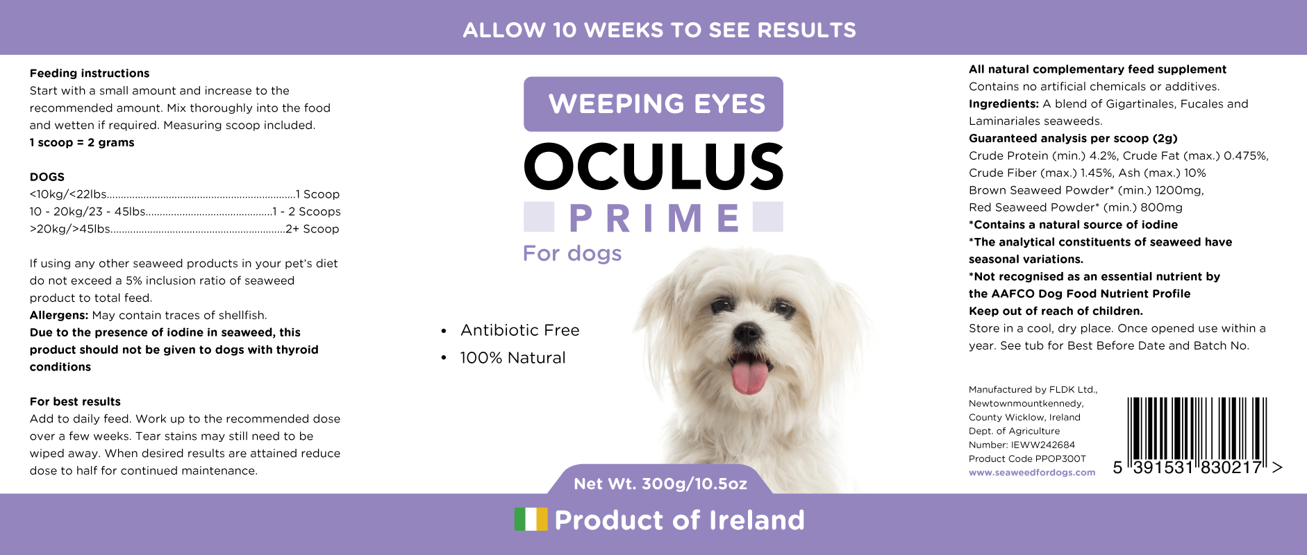 Oculus Prime | Natural Tear Stain Remover For Dogs - Seaweed For Dogs