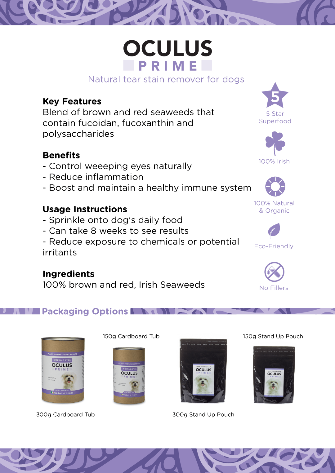 Oculus Prime | Natural Tear Stain Remover For Dogs - Seaweed For Dogs