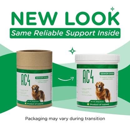 packaging update notice for AC4 showing the old and new packaging designs