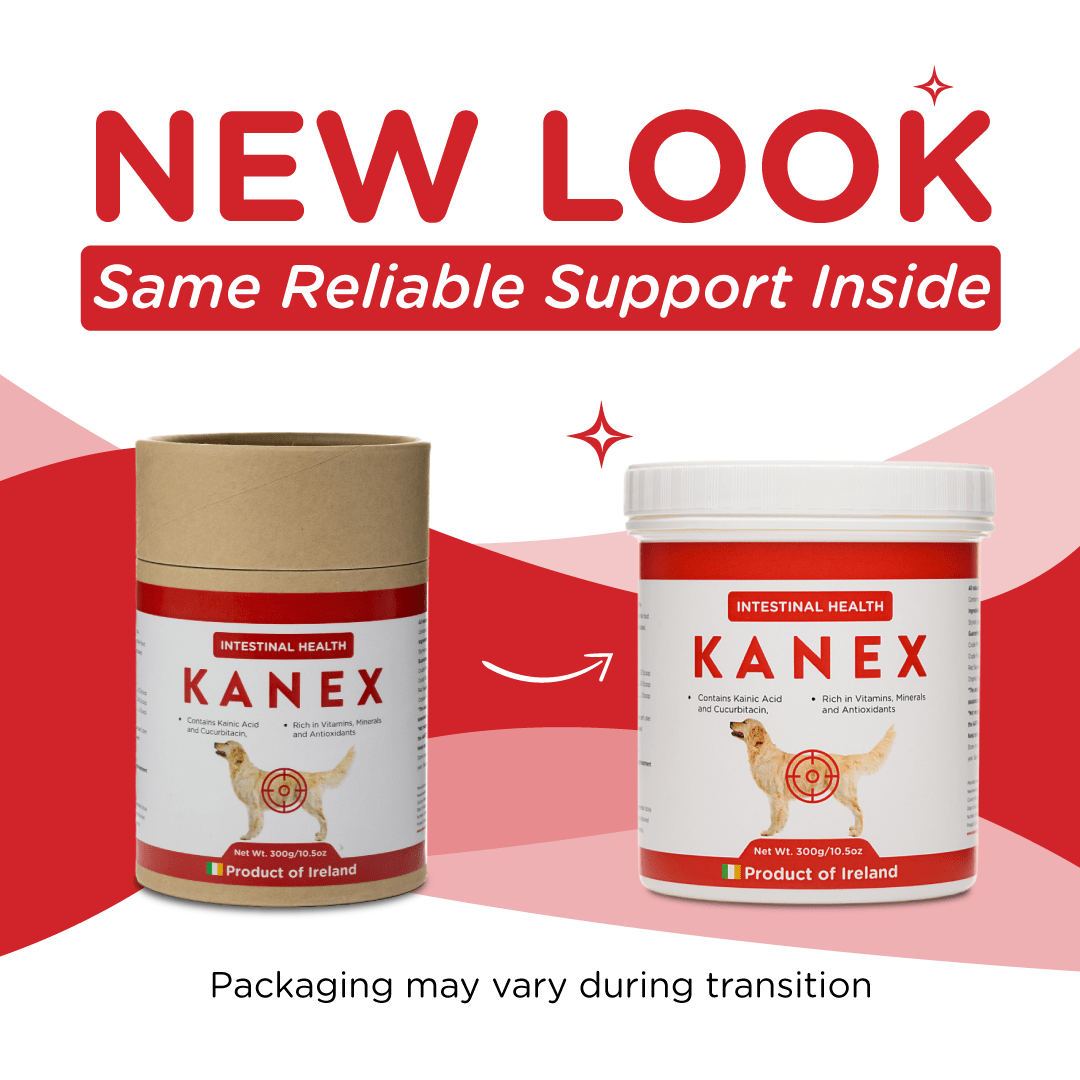 Two versions of a Kanex product container with text indicating a new look and reliable support inside.